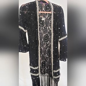 Crystal & Pearl Embellished Boho Sheer Tassel Designer Robe